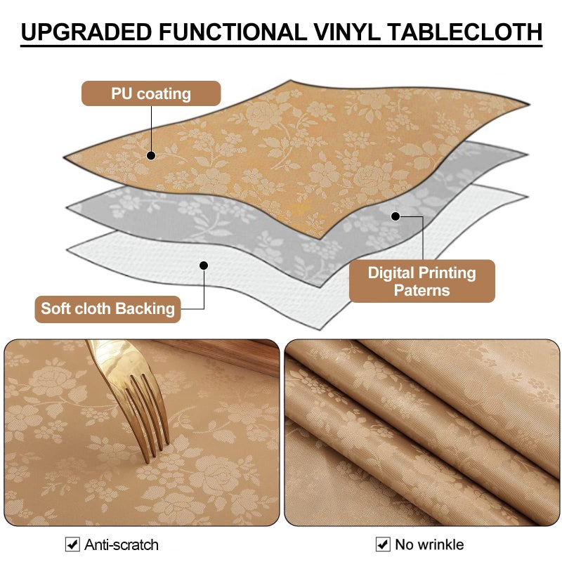 Smiry Round Table Cloth, Waterproof Heavy Duty Vinyl Tablecloths, Wipeable Washable Table Cover for Kitchen and Dining Room (Brown, 60" Round) - Image 3